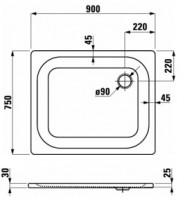Laufen PLATINA sprchová vanička ocelová 900x750 mm, obdélník, bílá H2150030000401